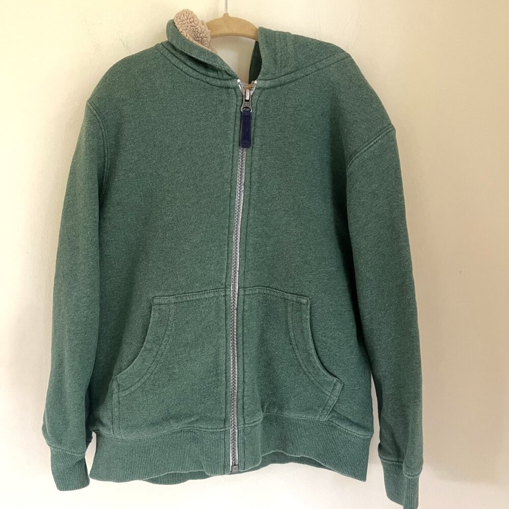 Hanna Andersson Boys Faux Shearling Lined Hoodie, Forest Green, Size 6-7 - Picture 2 of 6